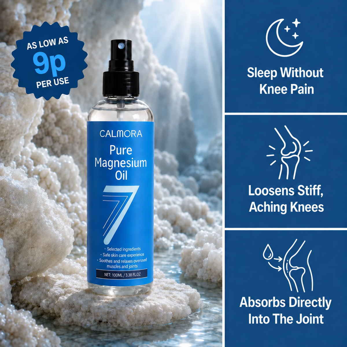 Calmora Pure Magnesium Spray – Targeted Relief for Stiff, Aching Knees
