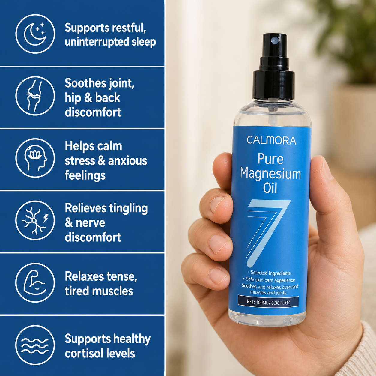 Calmora Pure Magnesium Spray – Relax Your Body & Sleep Through The Night